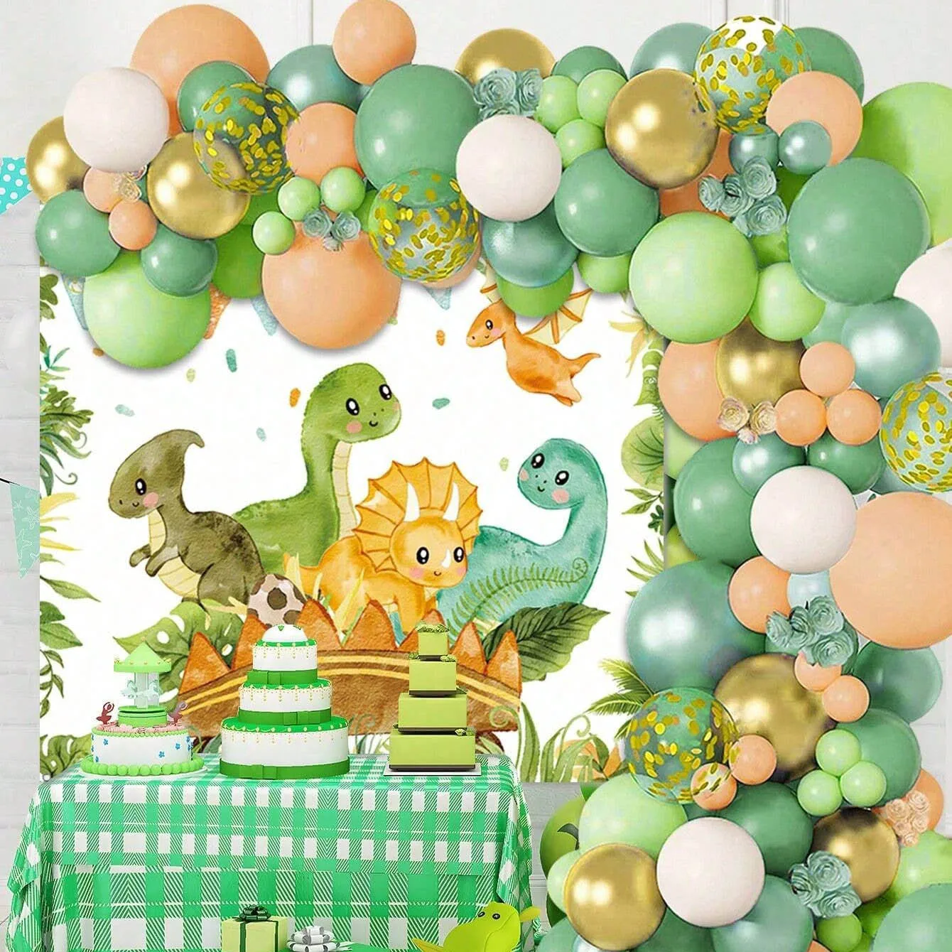 Tinsel Garland Decoration - مجموعة بالونات الديناصور قوس لعيد ميلاد
