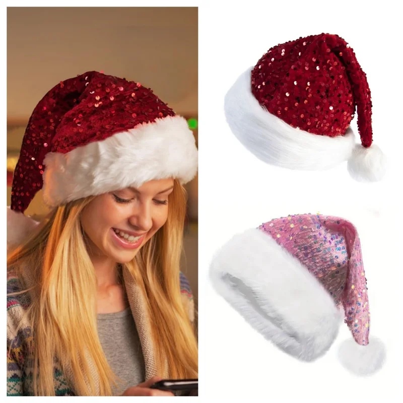 Santa Hat Plush - قبعة عيد الميلاد ذات طبقتين مزينة