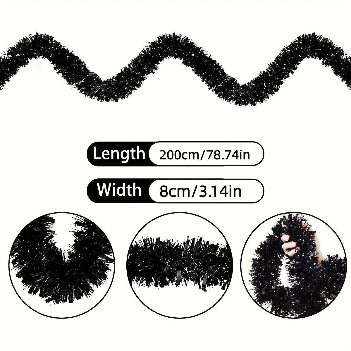 1 قطعة إكليل أسود لامع معدني ل - مراجعة Tinsel Garland Decoration وسعره